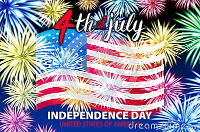 United States Independence Day Holiday 4 July Banner Greeting Card Flat Vector Illustration fireworks Vector Illustration