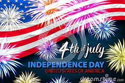 United States Independence Day Holiday 4 July Banner Greeting Card Flat Vector Illustration fireworks Vector Illustration