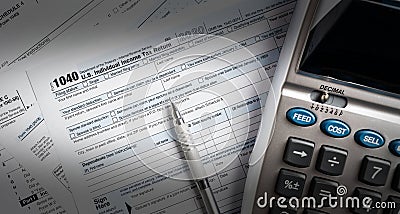 United States tax forms with calculator Editorial Stock Photo
