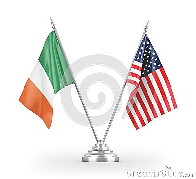 United States and Ireland table flags isolated on white 3D rendering Stock Photo