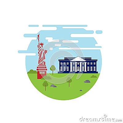 United states landmarks logo icon in the round shape Vector Illustration