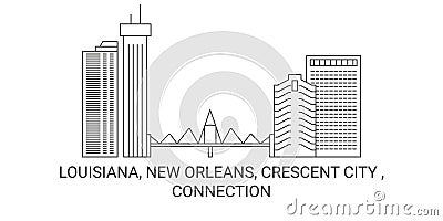 United States, Louisiana, New Orleans, Crescent City , Connection travel landmark vector illustration Vector Illustration