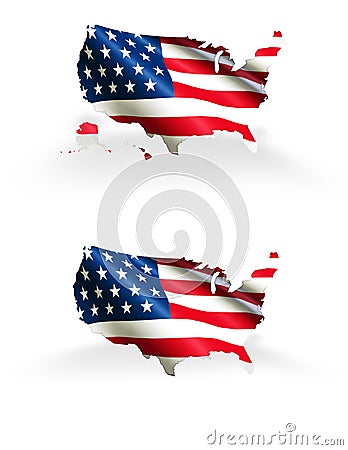 United States Map with Flag Outline America Hawaii and Alaska Included Stock Photo