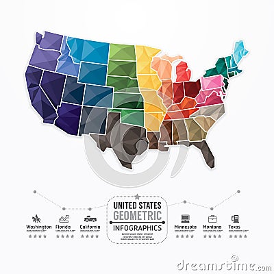 United states Map Infographic Template geometric concept banner. Vector Illustration