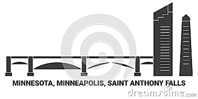 United States, Minnesota, Minneapolis, Saint Anthony Falls, travel landmark vector illustration Vector Illustration