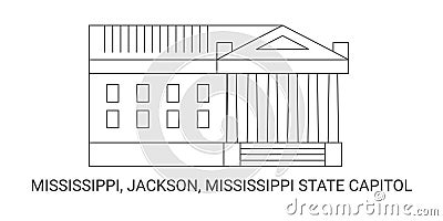 United States, Mississippi, Jackson, Mississippi State Capitol, travel landmark vector illustration Vector Illustration
