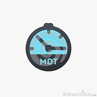 United States MOUNTAIN DAYLIGHT TIME MDT time zone clock icon. Stock vector illustration isolated on white background. Vector Illustration