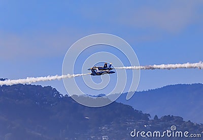 United States Navy Blue Angels aerobatic team's F-18 Hornet combat jets In flight at Fleet Week San Francisco, USA Editorial Stock Photo