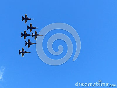 United States Navy Blue Angels in Fly Over Long Island NY saluting COVID-19 Frontline Workers Editorial Stock Photo