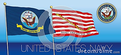 United States navy flag, jack flag and coat of arms Cartoon Illustration