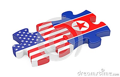 United States and North Korea Puzzle Pieces Isolated Stock Photo