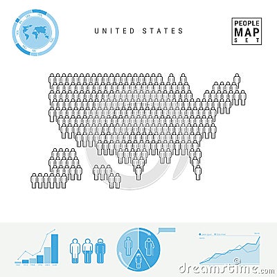 United States People Icon Map. Stylized Vector Silhouette of USA. Population Growth and Aging Infographic Elements Vector Illustration