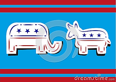 United States Politics. Democratic Donkey and Republican Elephant Broken Line Art Style. Vector Illustration