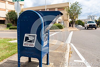 United States Postal Service collection box in downtown Hattiesburg, MS Editorial Stock Photo