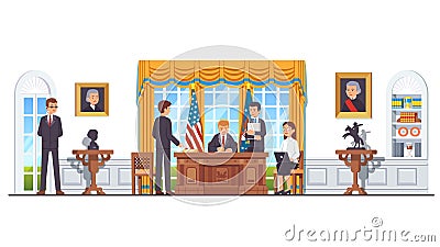 United States president in White House oval office Vector Illustration