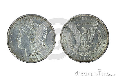 United States silver coin of 1 Morgan dollar 1889 Stock Photo