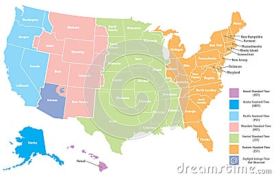 United States Timezone Map Stock Photo