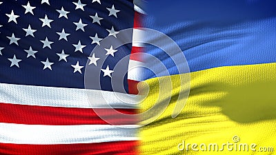 United States and Ukraine flags background, diplomatic and economic relations Stock Photo