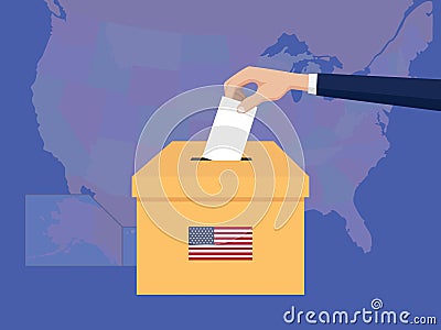 United states usa america election vote concept illustration with people voter hand gives votes insert to boxes election Vector Illustration