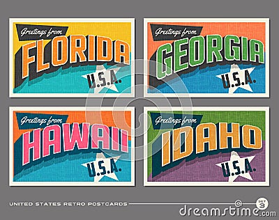 United States vintage typography postcards Vector Illustration