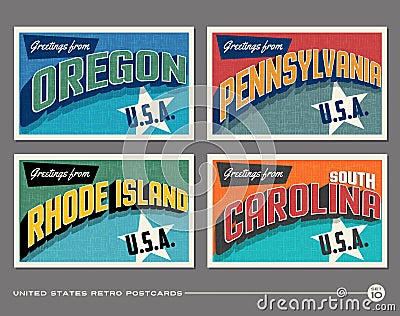 United States vintage typography postcards Vector Illustration