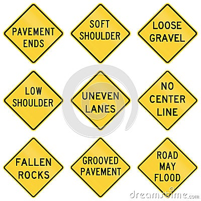 United States warning MUTCD road signs Stock Photo