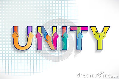 Handshake unity colorful word text Vector Illustration