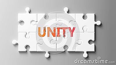 Unity complex like a puzzle - pictured as word Unity on a puzzle pieces to show that Unity can be difficult and needs cooperating Cartoon Illustration