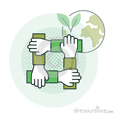 Unity for Earth. Diverse Hands Join Around the Globe Vector Illustration