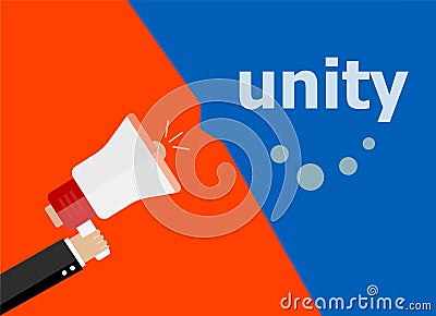 Unity. Hand holding a megaphone. flat style Stock Photo