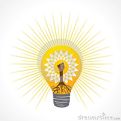 Unity hand make tree inside the bulb Vector Illustration