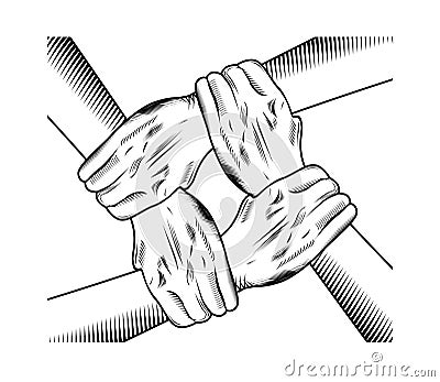 Unity Hand Gesture Black And White Illustration Vector Illustration