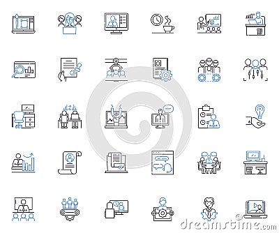 Unity harmony line icons collection. Cooperation, Synergy, Accord, Balance, Oneness, Concurrence, Alliance vector and Vector Illustration