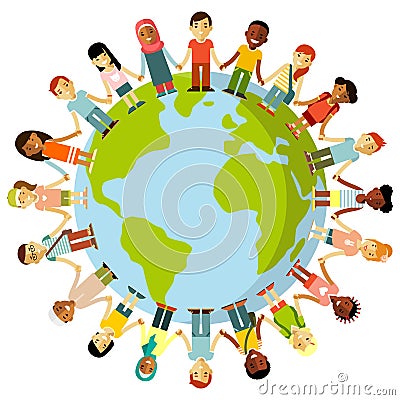 Unity of kids and planet Earth concept Vector Illustration