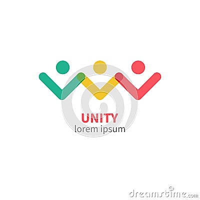 Unity logo. People holding hands. Community icon Vector Illustration