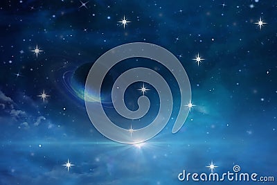 Univers and planet night starry sky moon cosmic nebule flares space moon globe Stock Photo