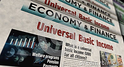 Universal basic income analysis technology newspaper printing media Cartoon Illustration