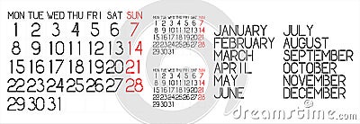 Universal calendar for three months on a white background Stock Photo