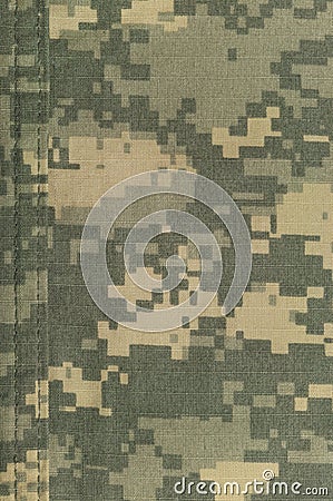 Universal camouflage pattern, army combat uniform digital camo, double thread seam, USA military ACU macro closeup, detailed large Stock Photo