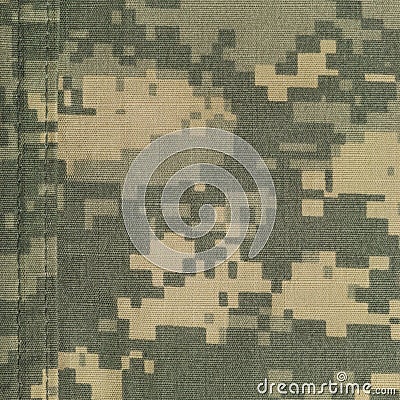 Universal camouflage pattern, army combat uniform digital camo, double thread seam, USA military ACU macro closeup,rip-stop fabric Stock Photo