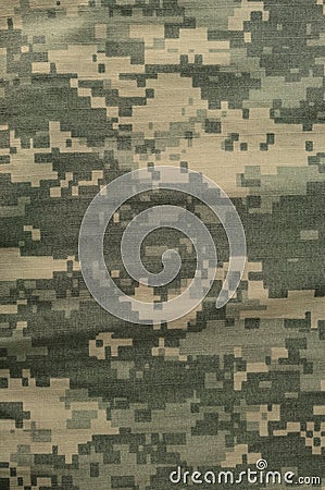 Universal camouflage pattern, army combat uniform digital camo, USA military ACU macro closeup, detailed large rip-stop fabric Stock Photo