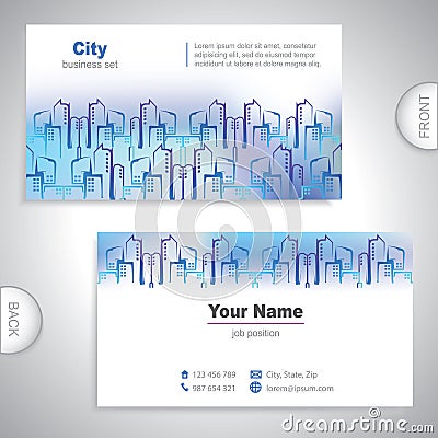 Universal city buildings business card. Vector Illustration