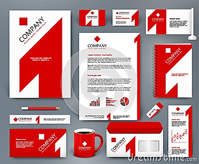 Universal corporate identity template wiith red number one on white backdrop Vector Illustration