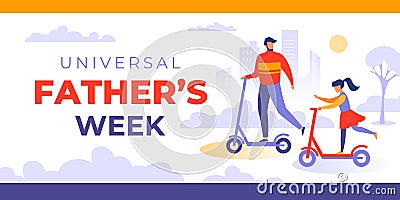 Universal father`s week. Vector banner, poster, card for web and social media. Third week of June. Design concept with text Vector Illustration