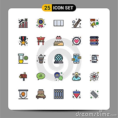 25 Universal Filled line Flat Color Signs Symbols of buzz, advertising, layout, healthcare, game Vector Illustration