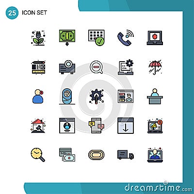 25 Universal Filled line Flat Color Signs Symbols of incoming, contact, money, call, gadget Vector Illustration