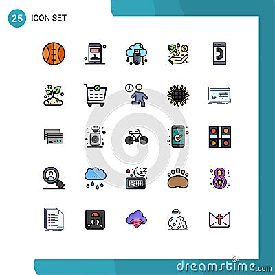 25 Universal Filled line Flat Colors Set for Web and Mobile Applications conversation, communication, cloud, call, security Vector Illustration