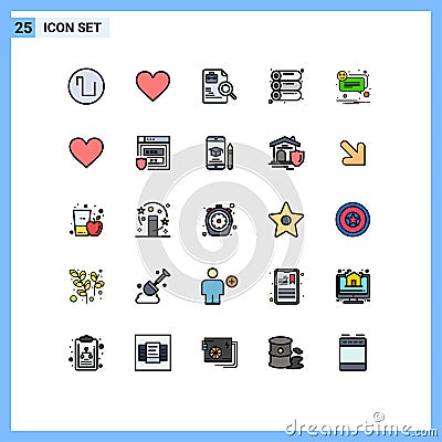 25 Universal Filled line Flat Colors Set for Web and Mobile Applications smile, bubble, document, alert, offset Vector Illustration