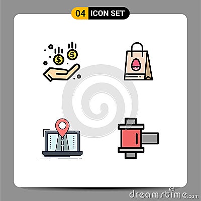 4 Universal Filledline Flat Color Signs Symbols of medical, system, shopping bag, egg, route Vector Illustration