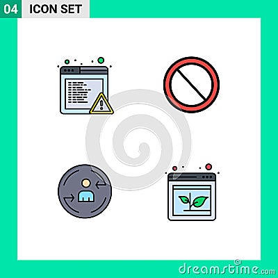 4 Universal Filledline Flat Colors Set for Web and Mobile Applications alert, digital, interface, user, arrow Vector Illustration